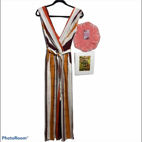 Pants - V-neck Front/Back Sleeveless Jumpsuit w/Pockets